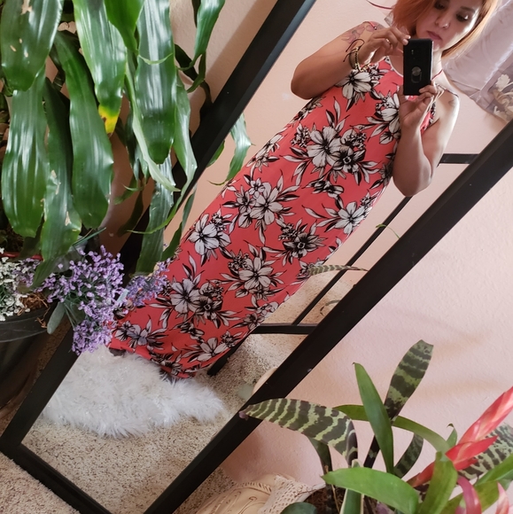 Nymphe Coral Flower Print Rayon Gauze Open Back Maxi  Small, Medium, Large - Picture 7 of 7